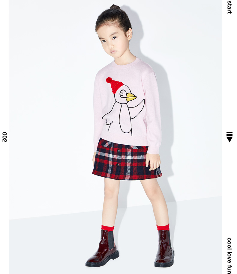 littlemoco童装春秋装新款女儿童联名企鹅羊毛衫套头毛衣潮童 水晶