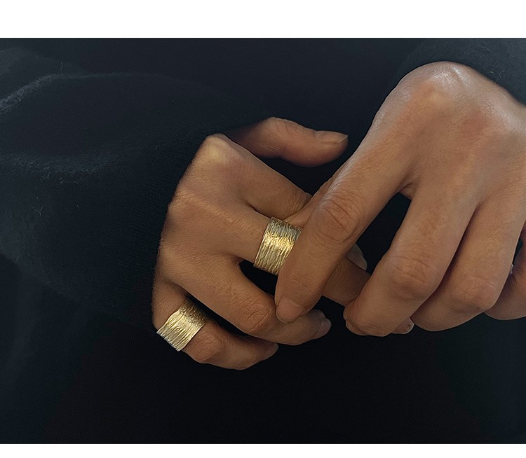 洛华琦无有善见城999足银设计稻草肌理感开口戒指耳夹银色戒指现货