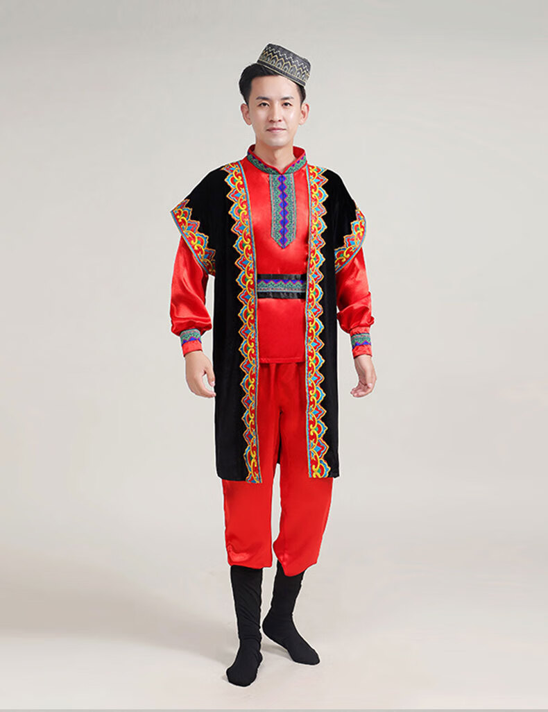 珍妮羊少数民族服装男新疆维吾尔族服饰哈萨克塔塔尔族舞蹈演出服回族