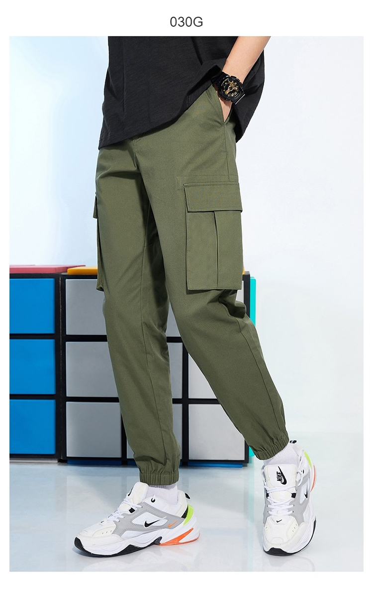 班尼路2021春秋新款大口袋工装裤男青年宽松束脚裤时尚潮流运动风纯色