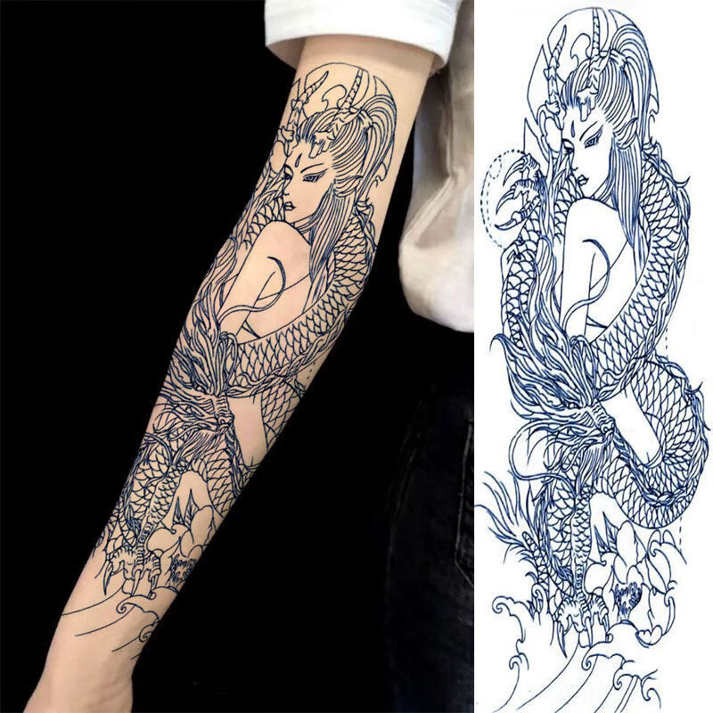 趣得防水纹身贴男大花臂男女防水纹身贴防汗全臂全腿龙花腿逼真图腾