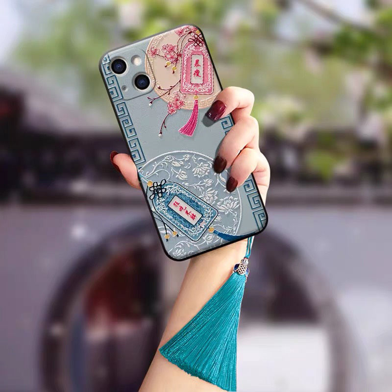 13手机壳iphone12中国风promax浮雕11女款xr复古 出入平安红-红流苏