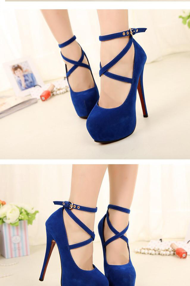 情趣高跟鞋四季款绑带浅口圆头细跟单鞋超高跟鞋防水台性感女鞋大码