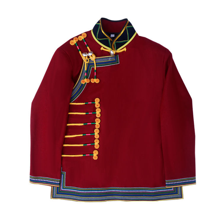 堡驰顿彝族服装男少数民族衣服大凉山阿都男装传统服饰上演出服酒红色