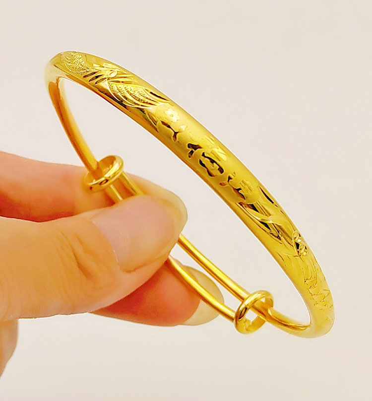 越南沙金手镯女士久不掉色金镀金首饰金色仿真镯子满天星12mm宽面25克