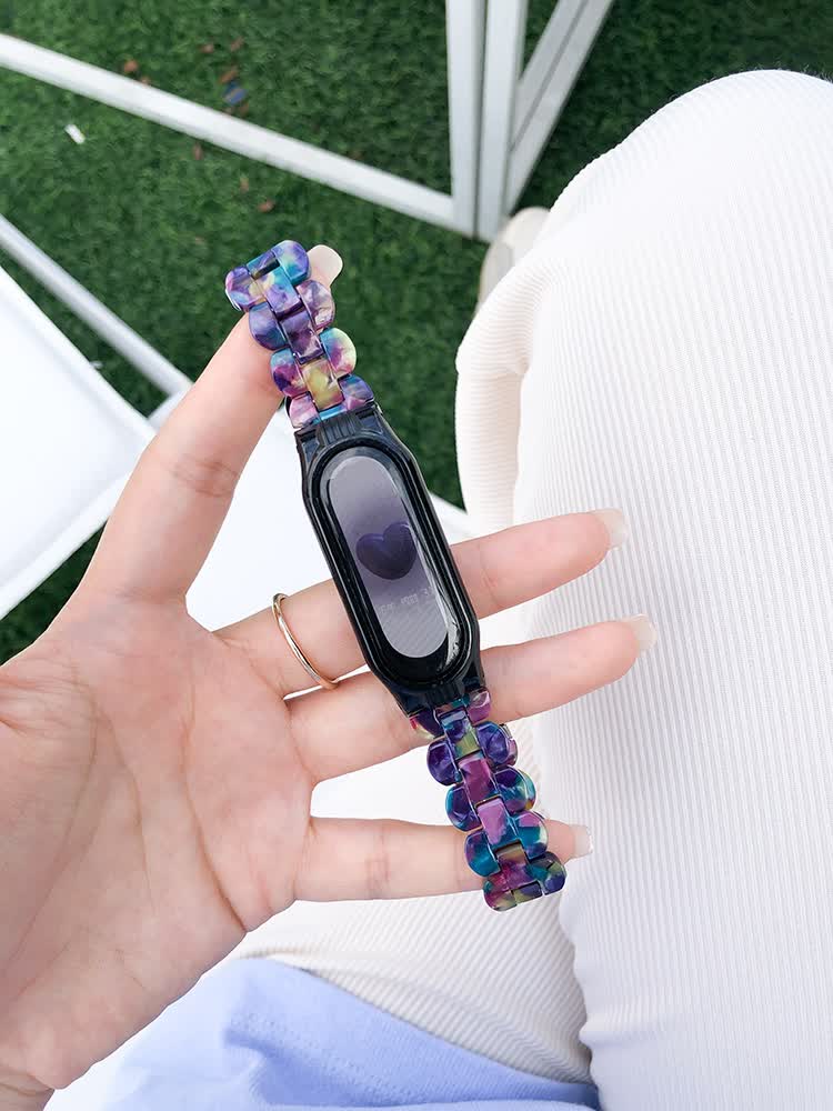 适用小米手环5腕带小米手环6表带34nfc版透明三珠树脂智能运动替换带