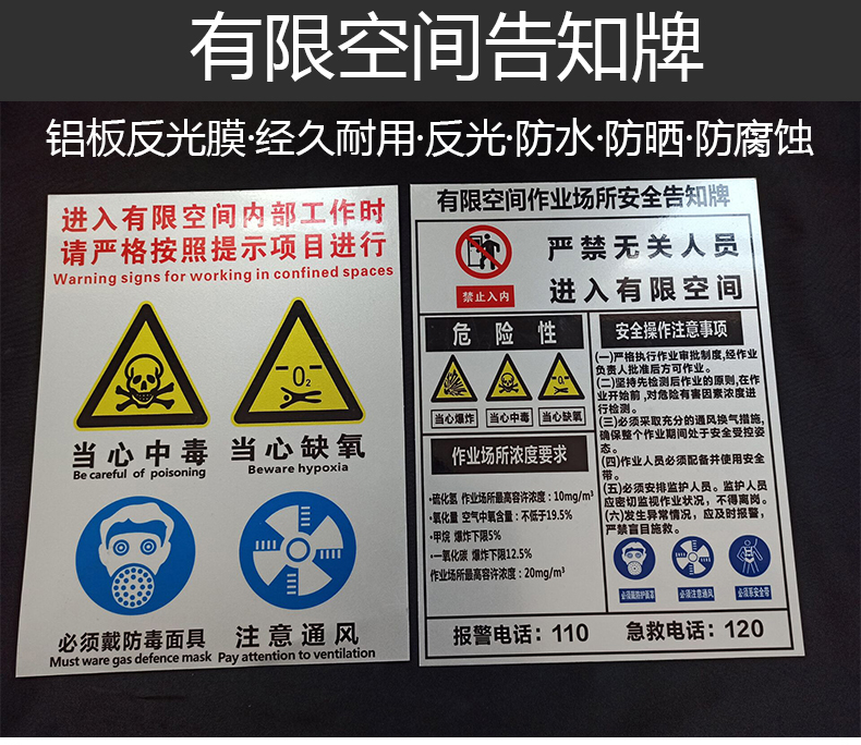 有限空间安全作业告知牌受限空间未经许可禁止入内作业标识牌提示牌