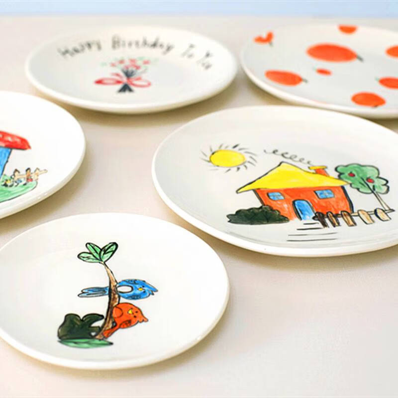 一次性盘子 素坯盘素胚瓷盘彩绘白坯石膏陶艺涂鸦画画盘子釉下彩素烧