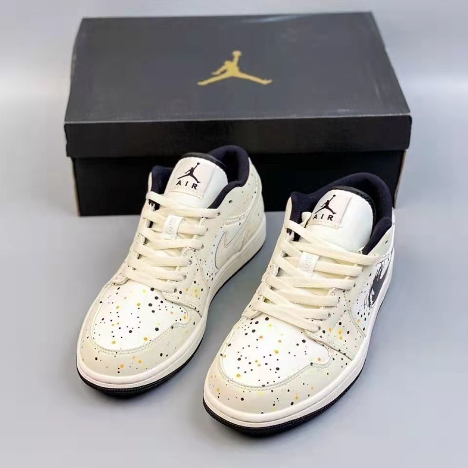 aj1 low米白黑水彩泼墨篮球鞋男女板鞋学生鞋子ins女泫雅潮鞋 米白色