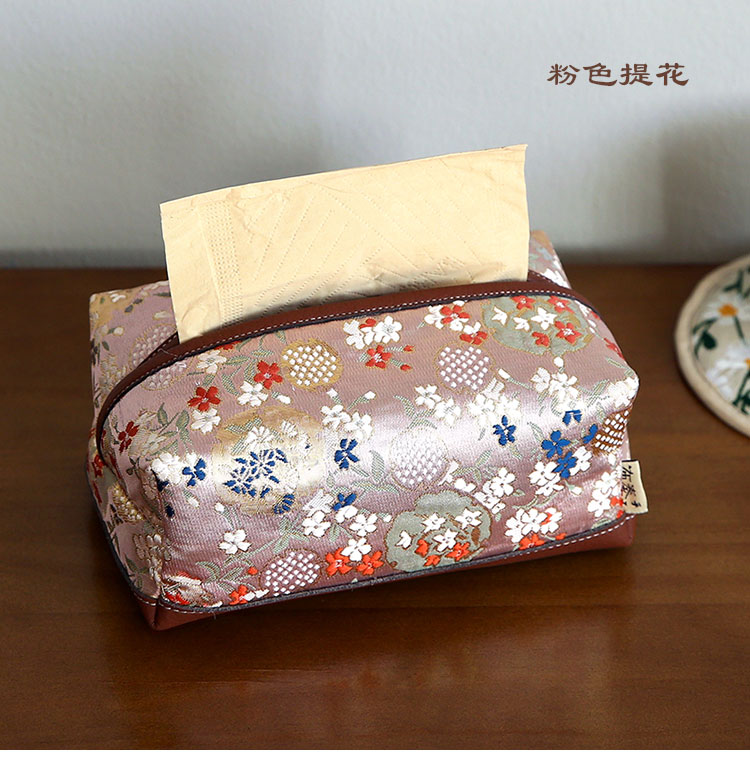 布奏手工刺绣车载纸巾盒客厅家用抽纸盒布艺日式纸巾袋餐巾纸盒草编