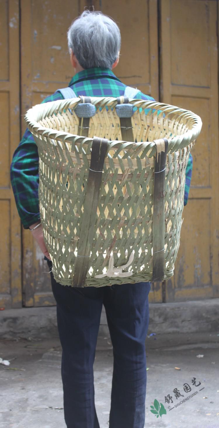 nsour竹编背篓大号全手工编织农用背草料采蘑菇承重四川成人收菜筐