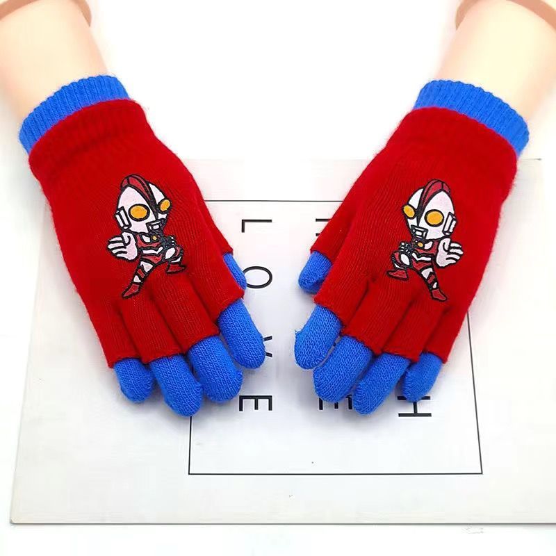 三用奥特曼五指分指男女童学生写字全指加厚手套奥特曼红色建议210岁