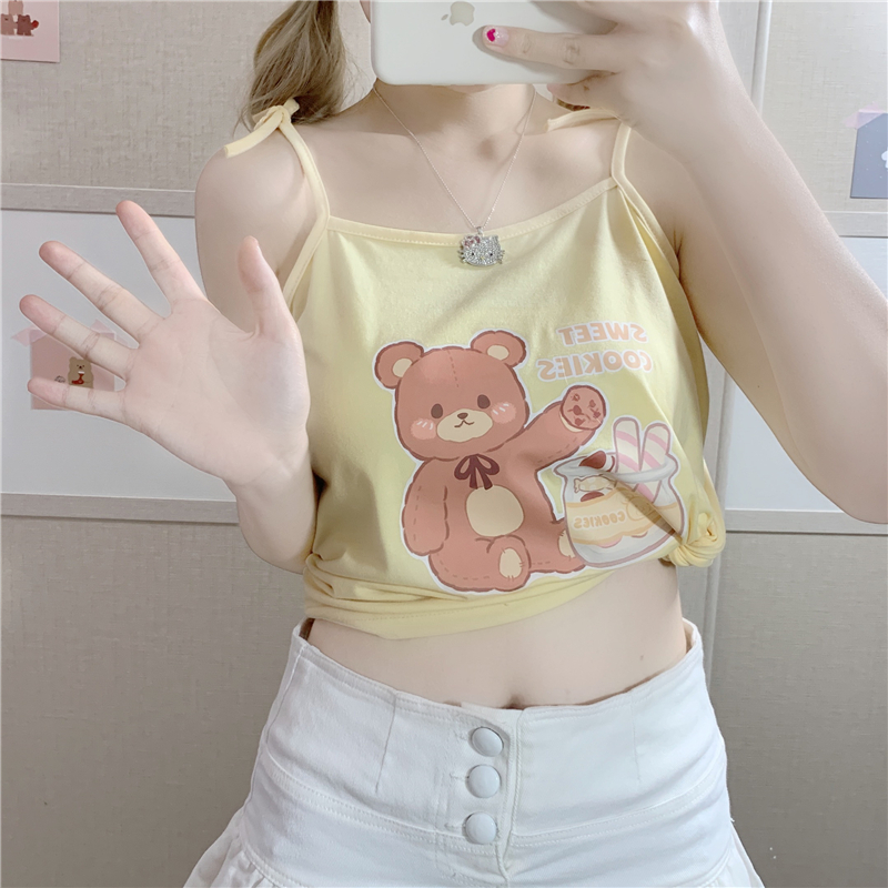 夕薇美夏季新品日系jk软妹吊带背心女卡通动漫无袖甜美上衣可爱女装