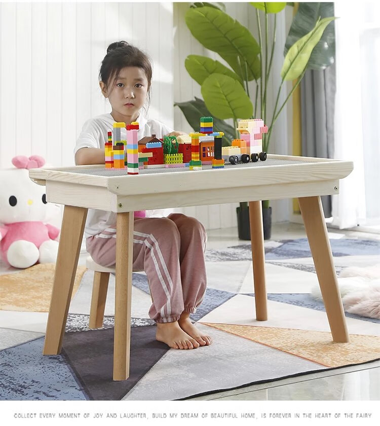 实木儿童多功能积木桌子玩具启智游戏桌大沙盘兼容收纳男女孩 84.