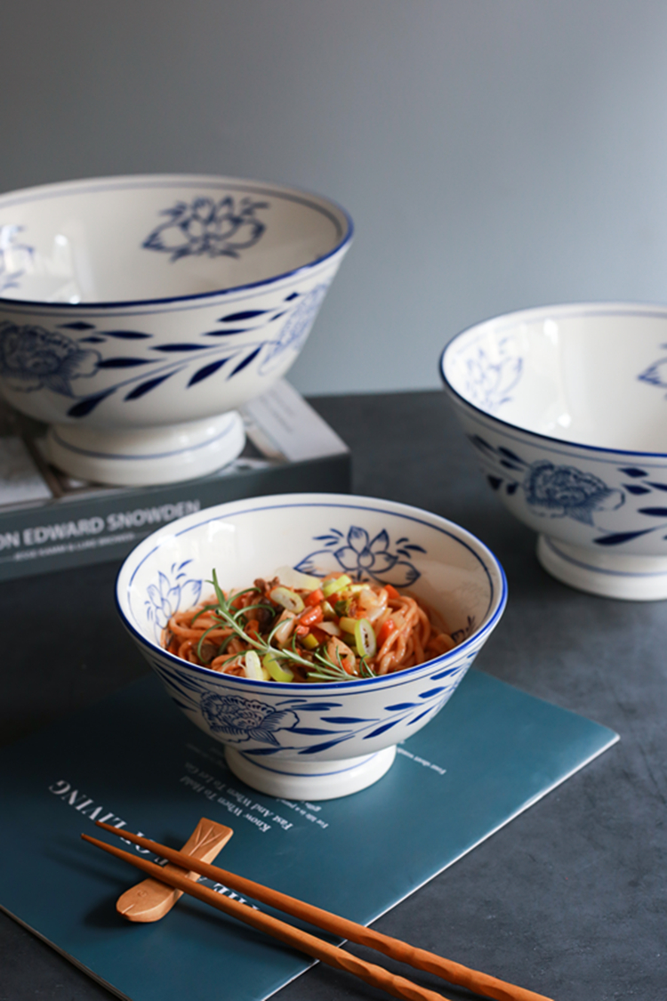 陕西老碗大号汤面碗陕西面碗老式怀旧油泼面碗商用陶瓷网红大碗 荷花7