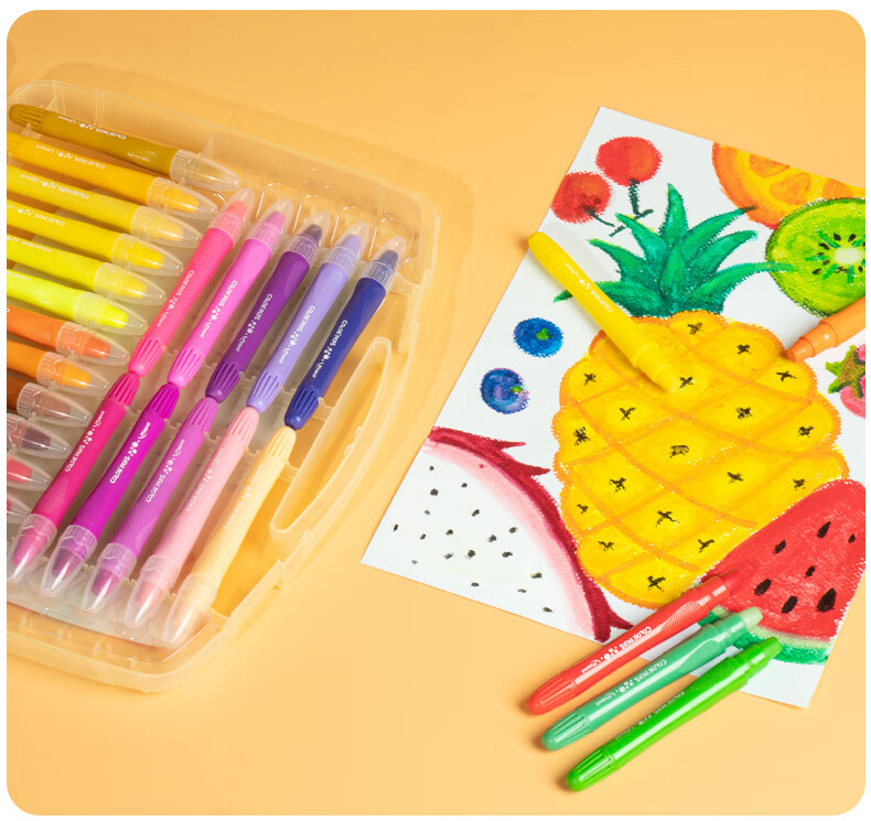色儿童旋转蜡笔宝宝可水洗幼儿园不脏手油画棒 24色丝滑炫彩棒(细杆)