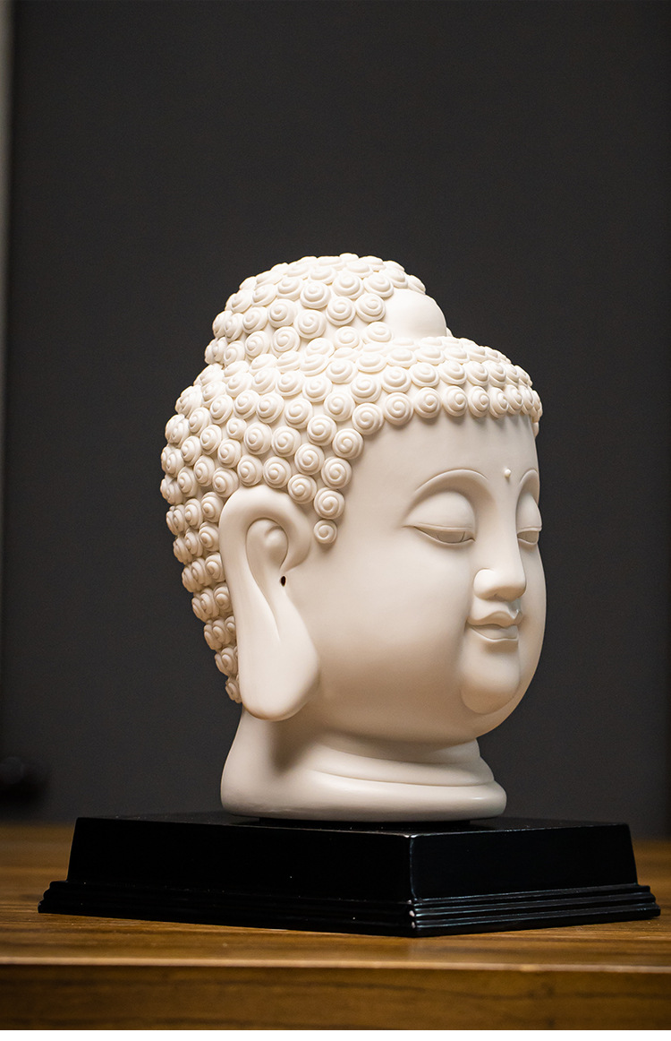 新中式紫砂佛头佛首佛像禅意摆件 陶瓷东南亚如来佛玄关走廊装饰品