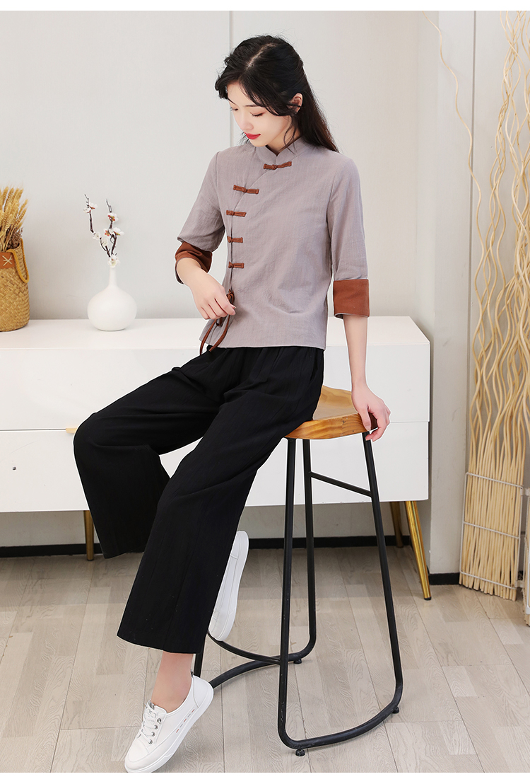 唐装女中式复古偏襟盘扣上衣中国风古典汉服复古茶馆古风禅意茶服养生