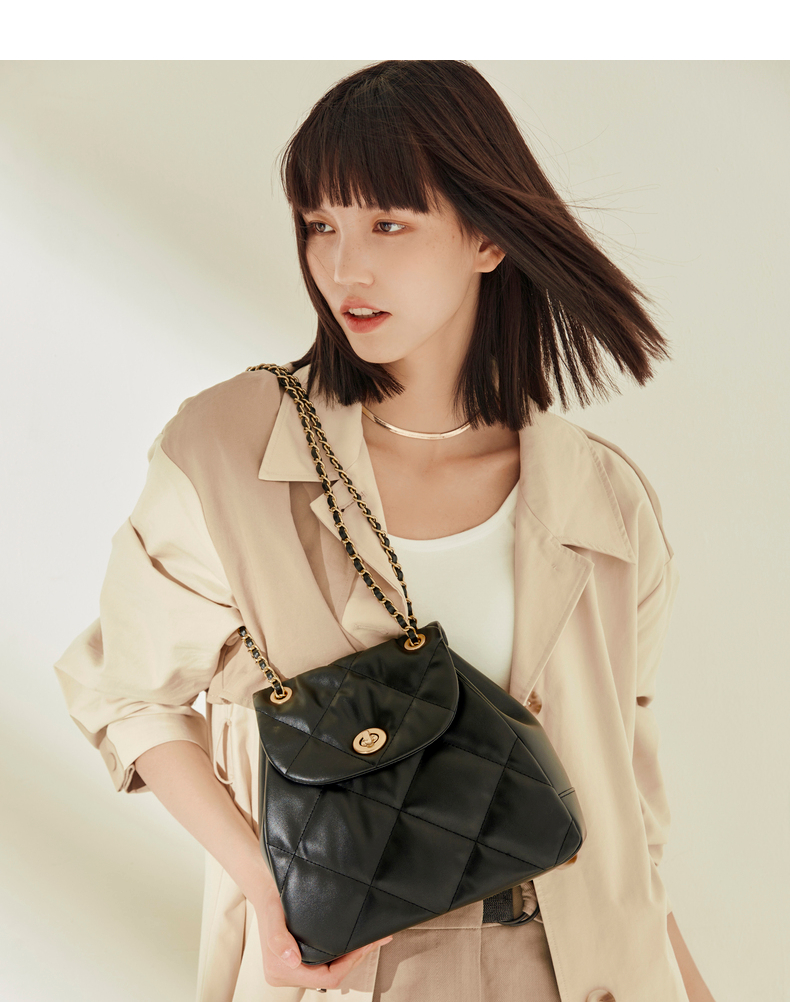elle2021款女士包11052小香风淑女菱格链条桶包甜美时尚斜挎包女夏