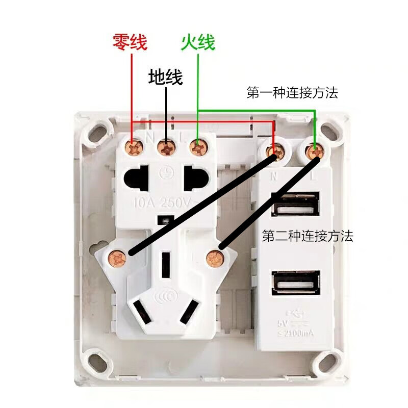 明装usb插座面板二四五孔双usb家用220v86型暗装两位工地36v转5伏 明