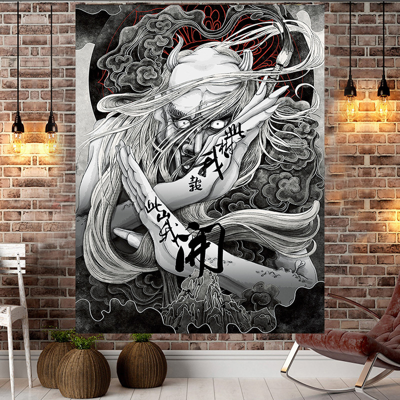 刺青纹身工作室装饰背景布酒吧餐厅改造挂布日式浮世绘挂毯画般若f竖