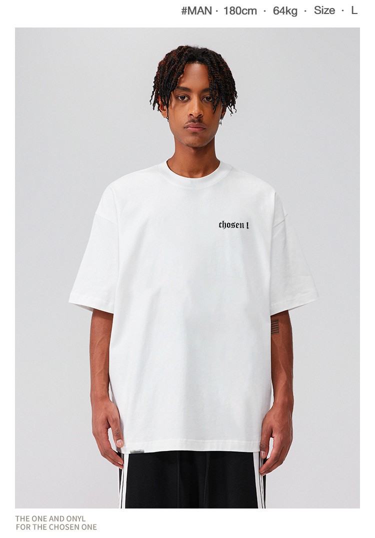 纯色环形哥特数字ch短袖男士女生情侣t恤圆领宽松基础logo上衣白色s