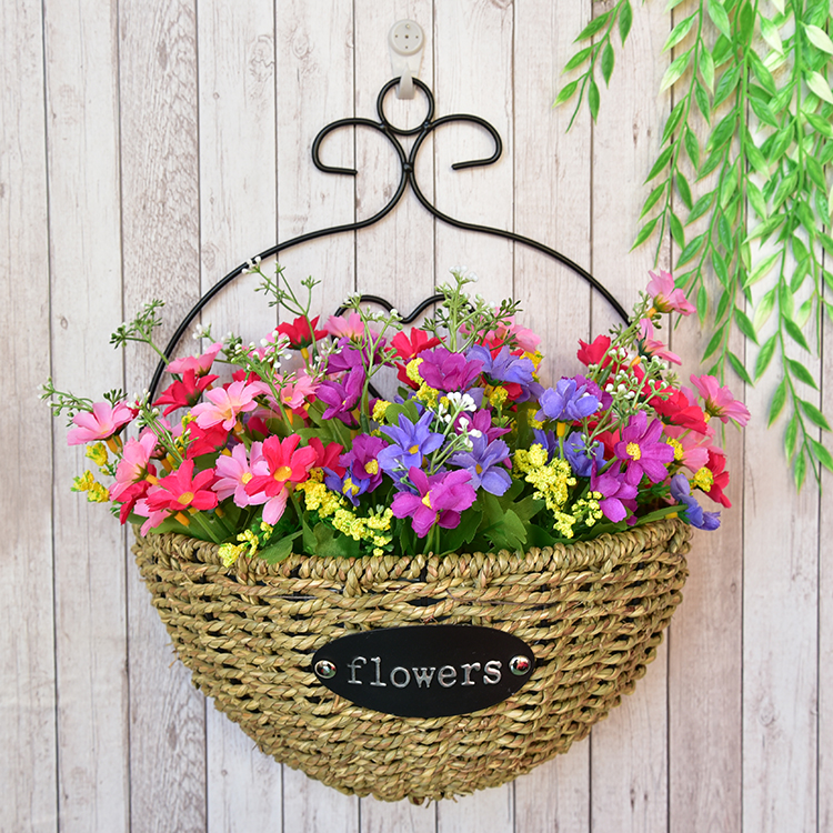 可狄kedi壁挂式铁艺藤编草编花篮田园风室内墙面装饰仿真花插花篮手工