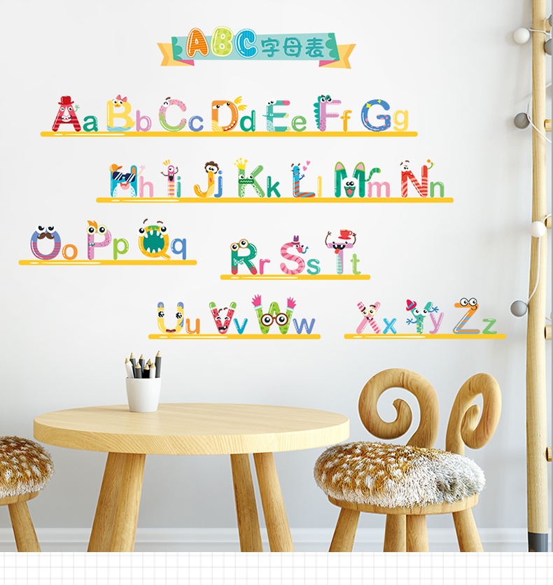 纤雅洁 儿童26个英文字母表宝宝墙贴面英语机构环创教室布置装饰早教