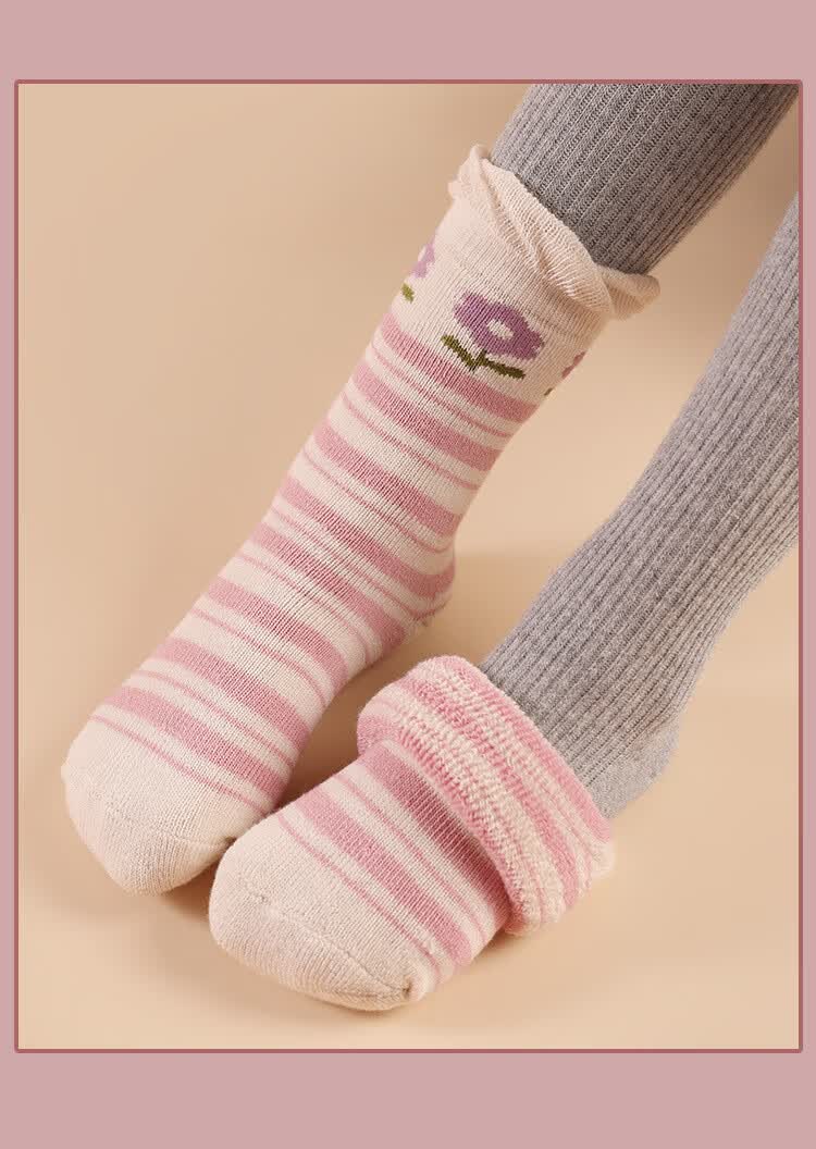 趣因宝 秋冬季五双装儿童棉质袜子儿童袜子冬季卡通小兔儿童毛圈袜