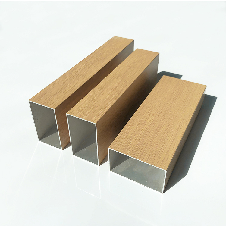 现货浅木纹铝方管原木色铝合金方管装饰橡木色隔断口型水曲柳扁管深色