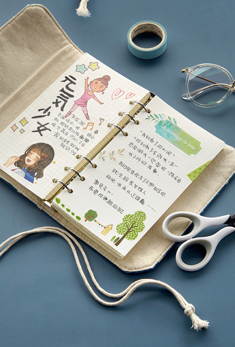 日系复古活页手账本网红笔记本子文艺精致手帐本少女心简in风 小白鸭