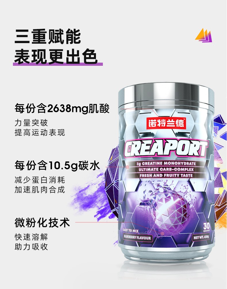 诺特兰德载体肌酸一水肌酸蛋白增健肌粉30份量提高爆发力健身训练男女