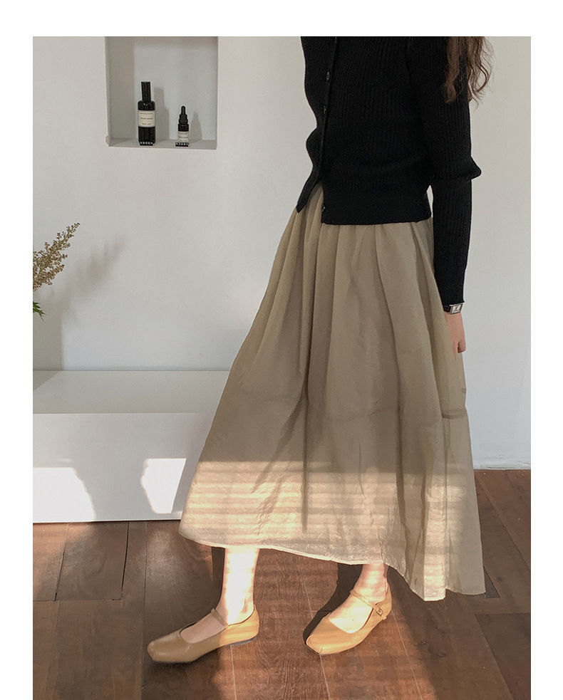 半身裙女气质纱裙大摆裙高腰显瘦伞裙a字咖色中长裙黑s8095斤