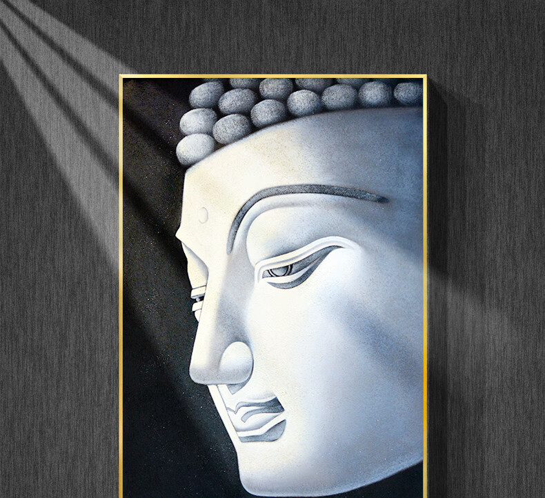 旭泽轻奢北欧纯手绘佛头油画释迦牟尼佛像新中式客厅装饰画玄关走廊挂