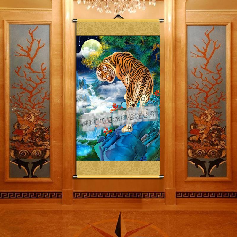 猛虎下山图上山虎下山虎卷轴挂画中堂画老虎猛虎下山布艺玄关装饰画竖版下山虎1 36 60cm含轴尺寸砂金轴独立 图片价格品牌报价 京东