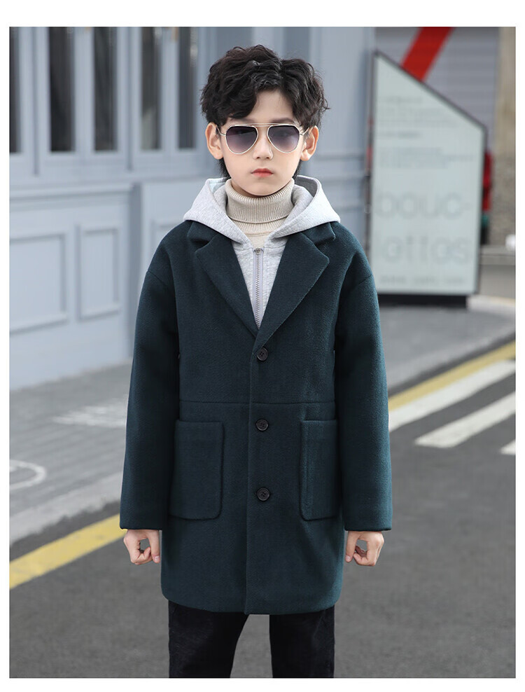 格洛基男童毛呢大衣外套秋冬装中大童12-15岁初高中生呢子褂男孩子