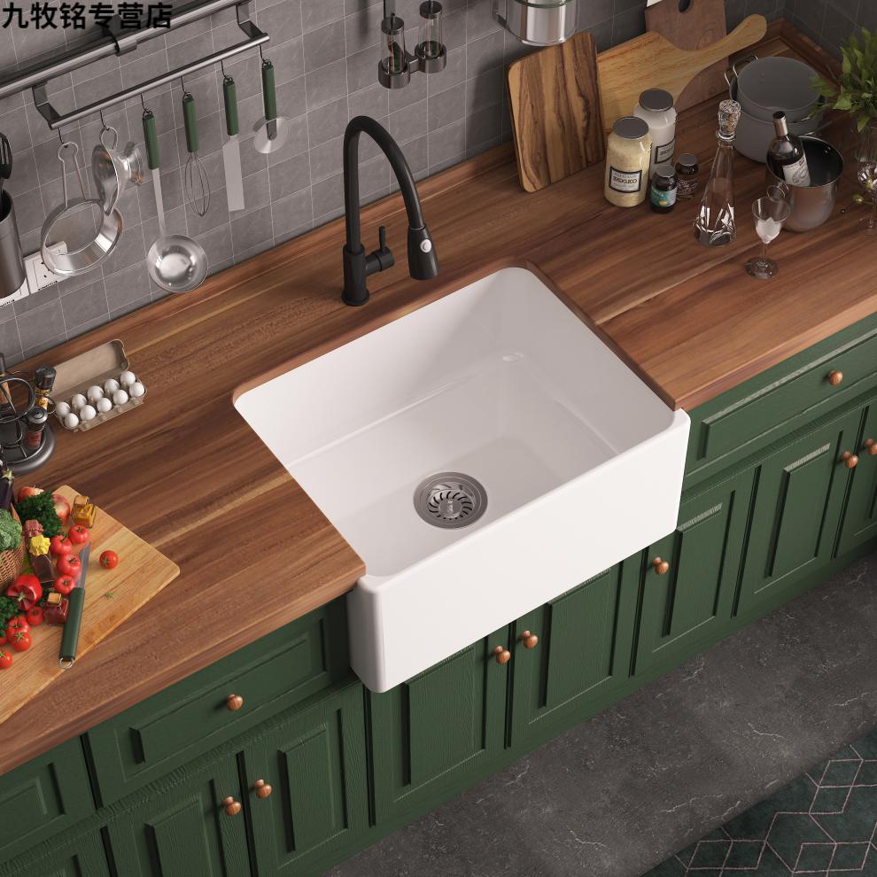 美式开放厨房水槽大号单槽嵌入式台下盆陶瓷洗碗池洗菜盆洗手水池