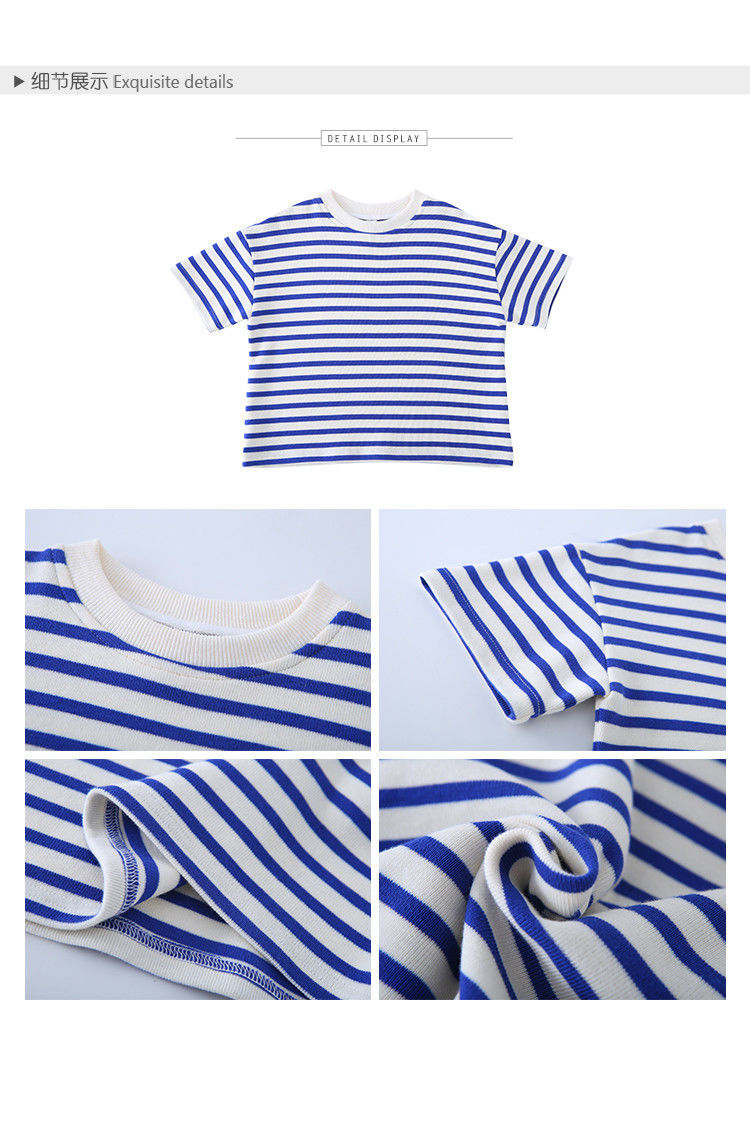 夏季童装短袖t恤男童儿童帅气条纹上衣男孩百搭休闲男童蓝白条80