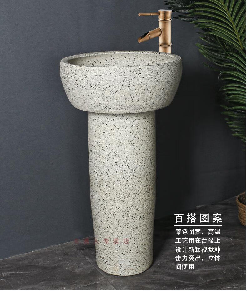 室外洗手盆庭院户外陶瓷立柱盆别墅花园阳台落地一体立柱式洗脸盆洗手