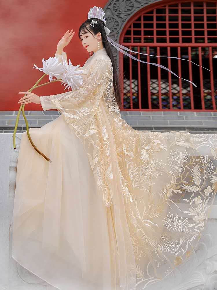 广袖流仙裙学生春夏日常改良古装飘逸中国风绣花仙女广袖流仙长裙套装