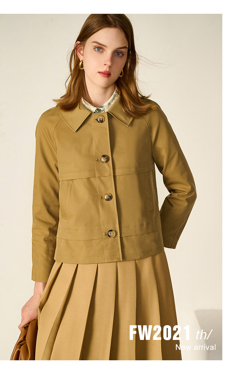 法曼萱浅驼色方领短款风衣外套女秋季2022年新款时尚气质长袖上衣浅