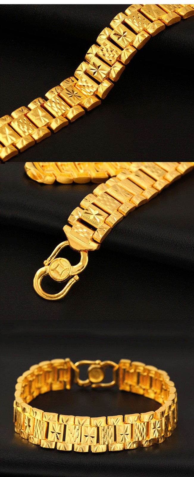 凤雅集珠宝999足金实心宽版黄金手表链显宽大克重成功男士的象征金