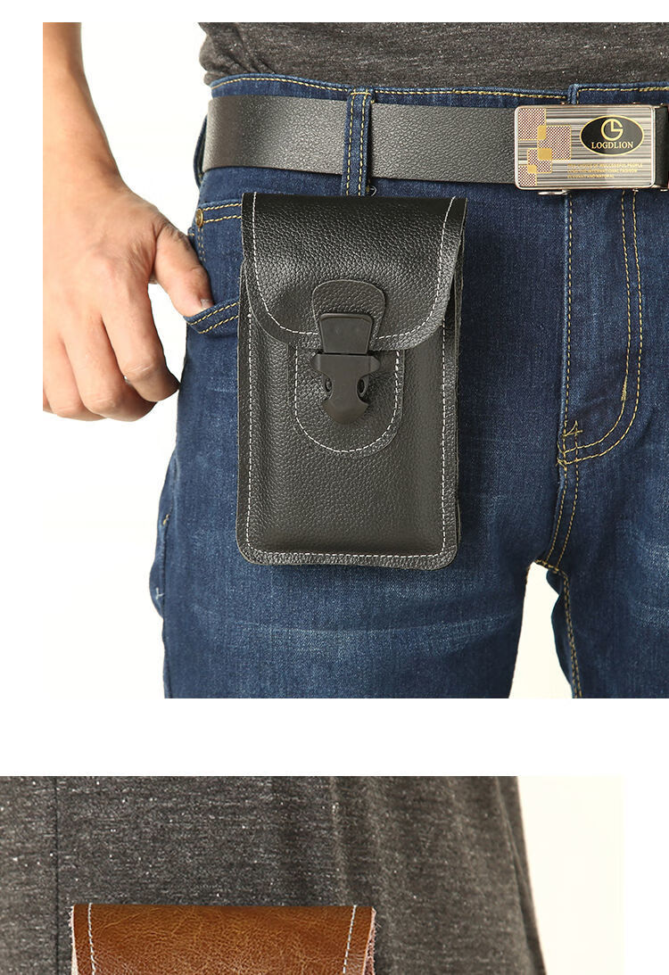 现货速发头层牛皮男士装手机包腰包男工地多功能穿皮带挂腰间防水休闲