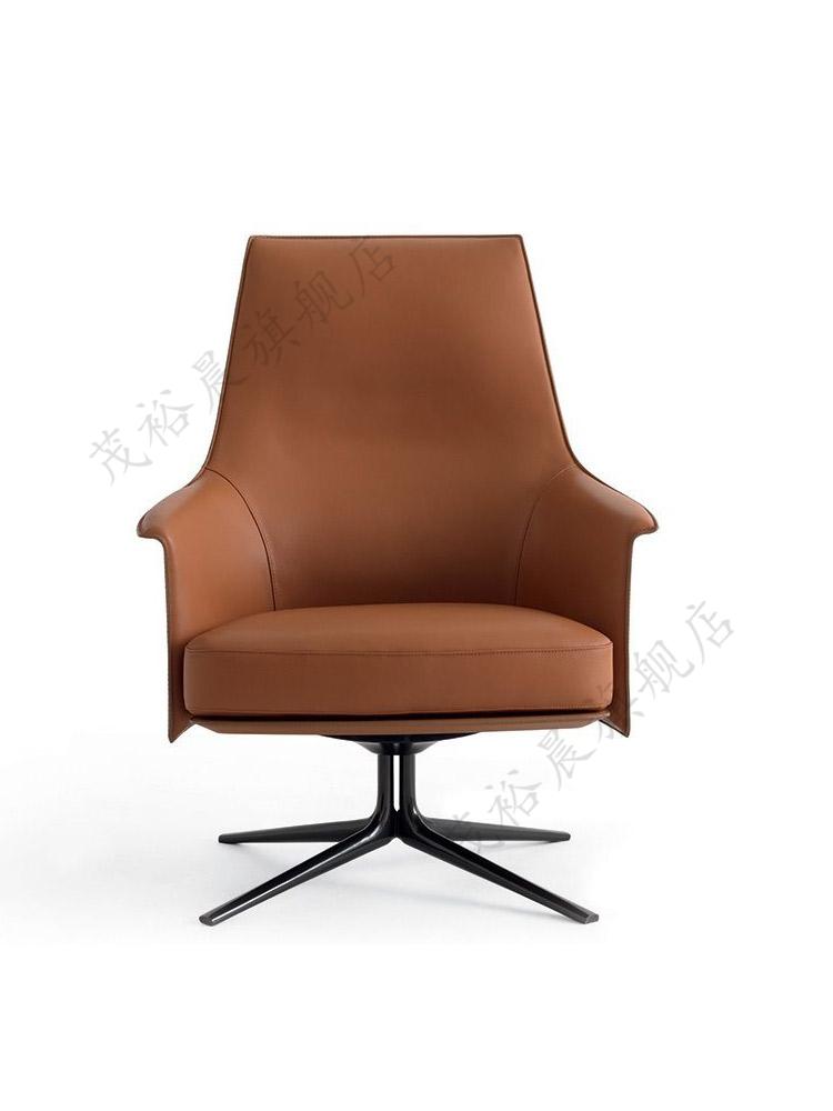 锦胜别墅定制意式极简设计师单人沙发椅皮质洽谈椅北欧客厅阳台休闲椅