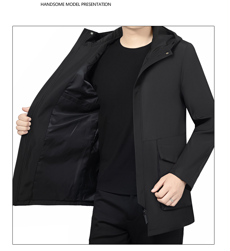 保罗商务男装保罗男士夹克衫春秋款青中年男装休闲连帽中长款外套爸爸