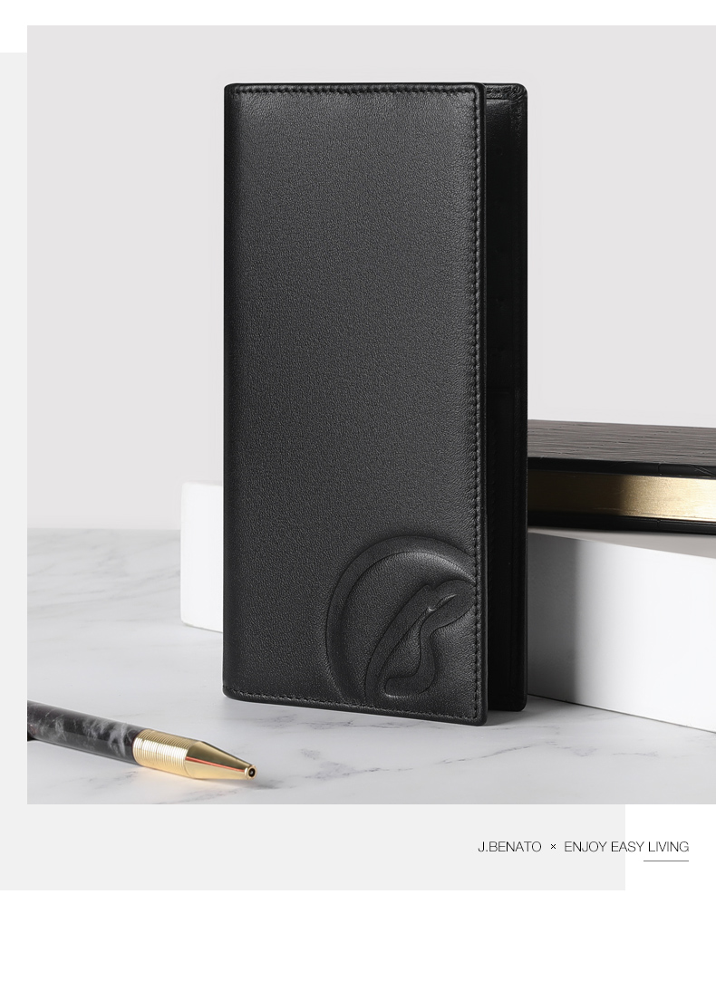 宾度男包2021新款男士钱包男长款商务薄款皮夹多卡位竖款钱夹 黑色