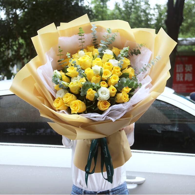 黄玫瑰花束鲜花速递同城上海深圳广州杭州南京成都配送店 【香槟玫瑰