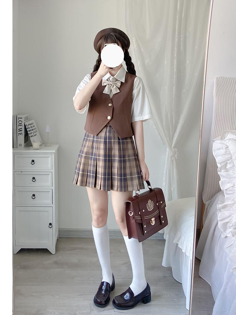 jk制服西装马夹背心女学生复古显瘦百搭背心马甲jkdk男女春秋款潮棕色