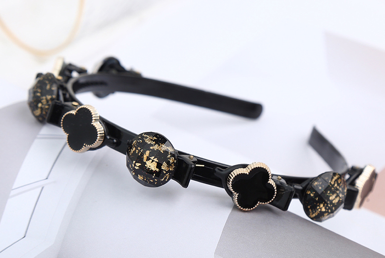 时尚夹子发箍固定刘海碎发头箍防滑带齿箍卡懒人造型编发神器四叶草b