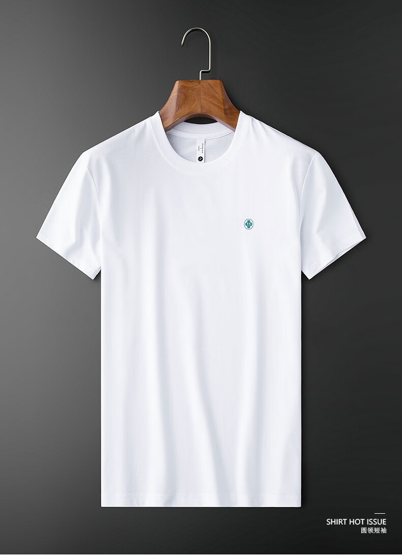 花花公子轻奢级欧货夏季薄款冰丝光棉白色圆领t恤男短袖修身刺绣半袖